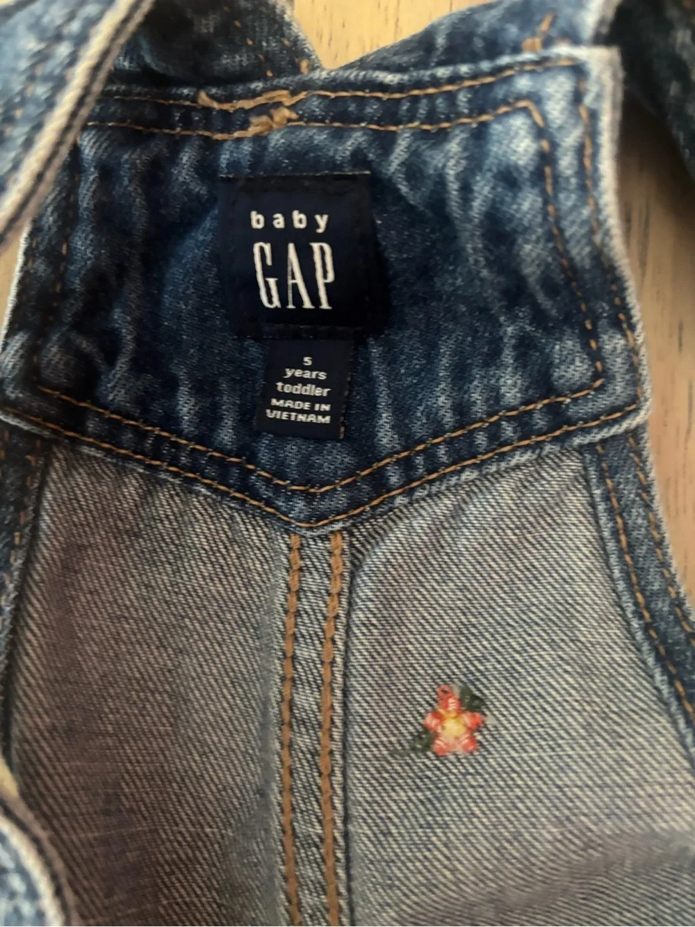 GAP Denim Short Overalls with Multicolor floral  Embroidery - Blue